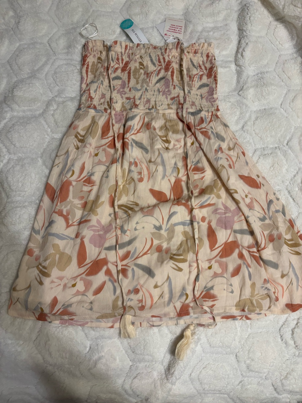 Roxy Blush Floral Mini Dress with Muted Leaf Print